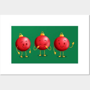 Red Merry Christmas Ball Ornaments Posters and Art